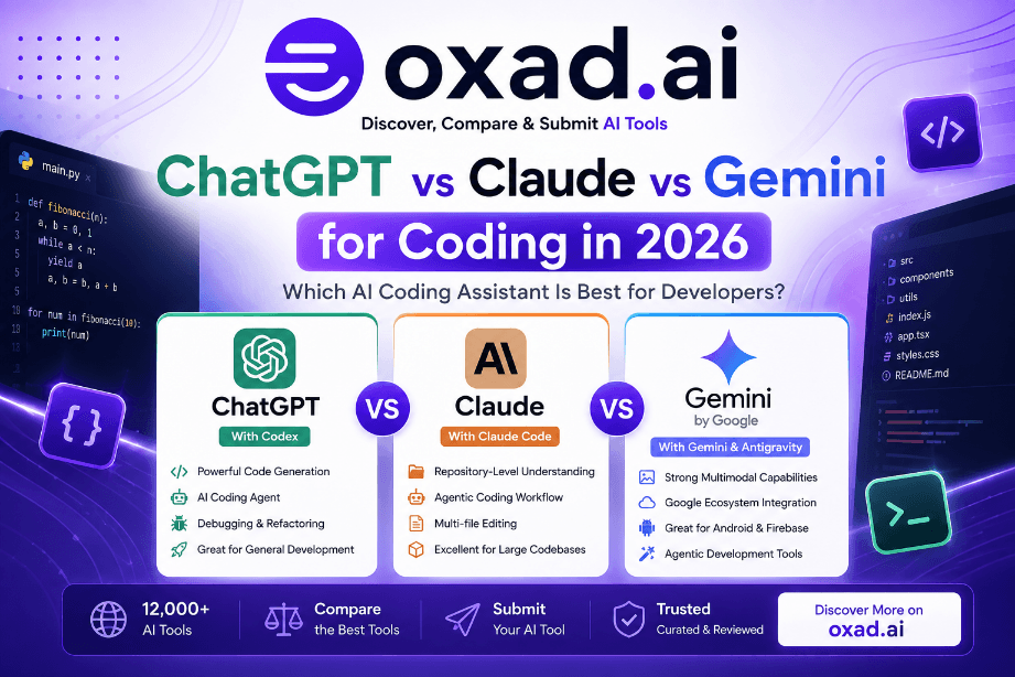 ChatGPT vs Claude vs Gemini for coding in 2026 – AI coding tools comparison by OXAD.AI