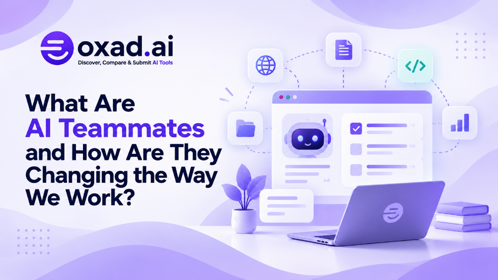 AI teammates working through tools, tasks, context, and workflows in a digital workspace